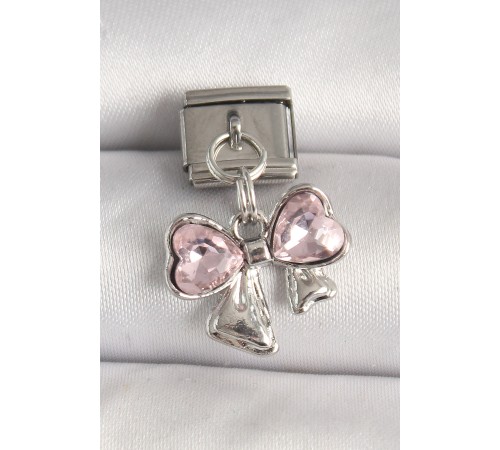 316L Çelik Gümüş Renk Pembe Zirkon Taşlı Fiyonk Model Nomination Charm - TJ-BC1298