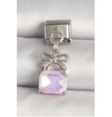 316L Çelik Gümüş Renk Pembe Zirkon Taşlı Çanta Model Nomination Charm - TJ-BC1301