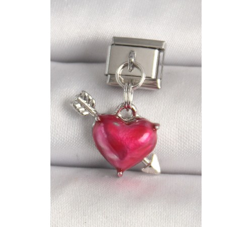 316L Çelik Gümüş Renk Kırmızı Kalp ve Ok Model Nomination Charm - TJ-BC1306