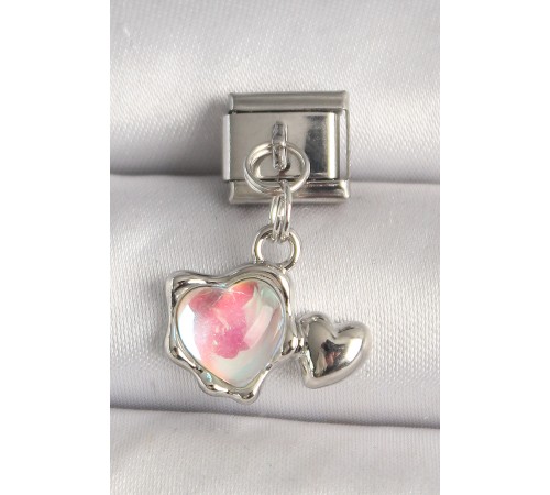 316L Çelik Gümüş Renk Beyaz Mineli Kalp Model Nomination Charm - TJ-BC1307