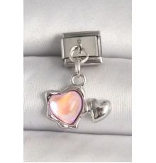 316L Çelik Gümüş Renk Pembe Mineli Kalp Model Nomination Charm - TJ-BC1308