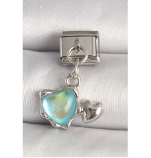 316L Çelik Gümüş Renk Mavi Mineli Kalp Model Nomination Charm - TJ-BC1309