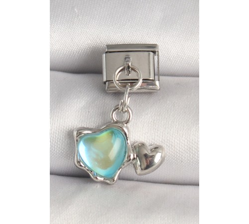 316L Çelik Gümüş Renk Mavi Mineli Kalp Model Nomination Charm - TJ-BC1309