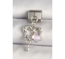 316L Çelik Gümüş Renk Kalp Pembe Mineli Detay Nomination Charm - TJ-BC1310