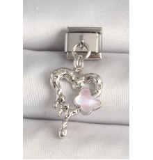 316L Çelik Gümüş Renk Kalp Pembe Mineli Detay Nomination Charm - TJ-BC1310