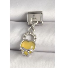 316L Çelik Gümüş Renk Zirkon Taşlı Sarı Kilit Kalp Model Nomination Charm - TJ-BC1311