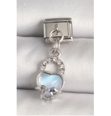 316L Çelik Gümüş Renk Zirkon Taşlı Mavi Kilit Kalp Model Nomination Charm - TJ-BC1312