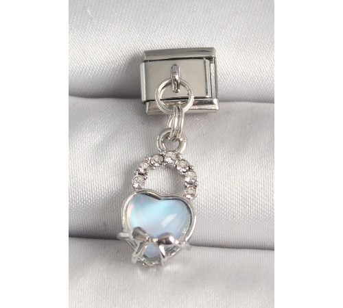 316L Çelik Gümüş Renk Zirkon Taşlı Mavi Kilit Kalp Model Nomination Charm - TJ-BC1312