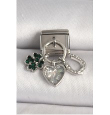 316L Çelik Gümüş Renk Zirkon Taşlı Kalp Yonca Nal Model Nomination Charm - TJ-BC1314