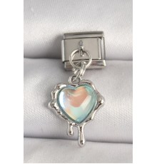 316L Çelik Gümüş Renk Mavi Hologram Mineli Eriyen Kalp Model Nomination Charm - TJ-BC1315