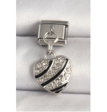 316L Çelik Gümüş Renk Zirkon Taşlı Kalp Model Nomination Charm - TJ-BC1316