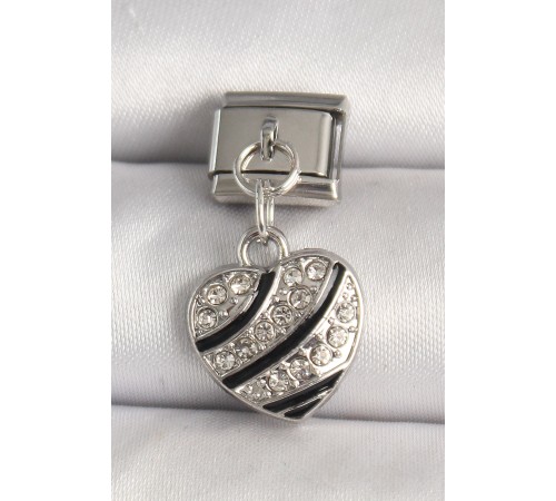316L Çelik Gümüş Renk Zirkon Taşlı Kalp Model Nomination Charm - TJ-BC1316