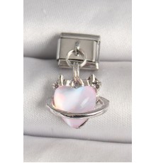 316l Çelik Gümüş Renk Pembe Mineli Kalp Model Nomination Charm - TJ-BC1317