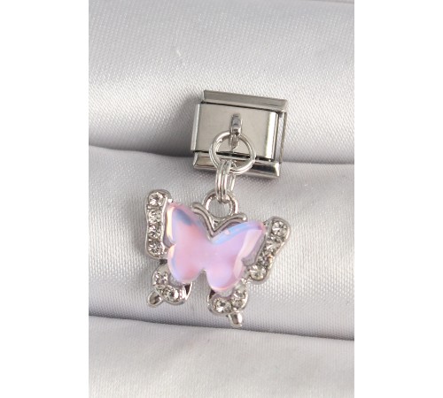 316L Çelik Gümüş Renk Zirkon Taşlı Pembe Model Nomination Charm - TJ-BC1325