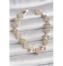 Pirinç Gold Renk Zirkon Taşlı İşlemeli Yonca Model VIP Seri Exculusive Kadın Bileklik - TJ-BB6913