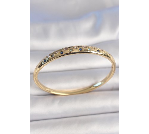 Pirinç Gold Renk Yıldız İşlemeli Zirkon Taşlı Kadın Kelepçe - TJ-BB6916