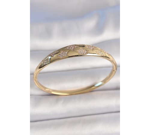 Pirinç Gold Renk Zirkon Taşlı Yıldız İşlemeli Kadın Kelepçe - TJ-BB6918