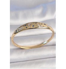 Pirinç Gold Renk Zirkon Taşlı Hilal İşleme Mavi Taşlı Yıldız Detay Kadın Kelepçe - TJ-BB6920