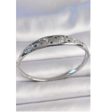 Pirinç Gümüş Renk Zirkon Taşlı Hilal İşlemeli Mavi Taşlı Yıldız Detay Kadın Kelepçe - TJ-BB6921