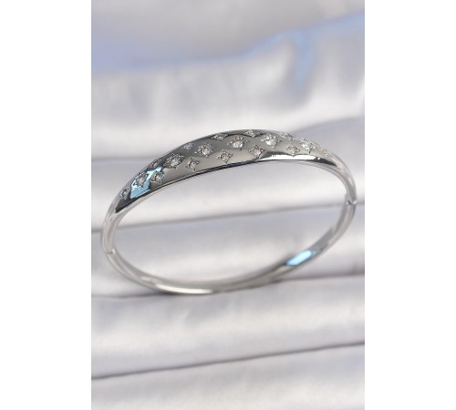 Pirinç Gümüş Renk Zirkon Taşlı Yıldız İşlemeli Kadın Kelepçe - TJ-BB6923