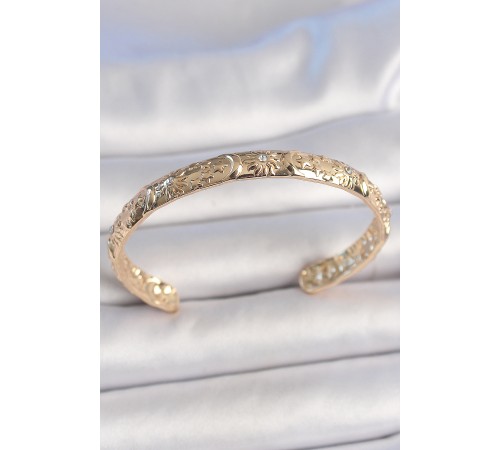 Pirinç Gold Renk İşlemeli Hilal Yıldız İşlemeli Model Zirkon Taş Detaylı Kadın Kelepçe - TJ-BB6924