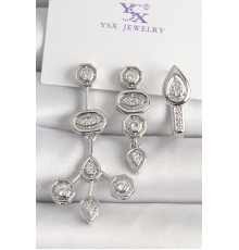 Pirinç Gümüş Renk Zirkon Taşlı Geometrik Model 3'Lü Kadın Kombin Küpe - TJ-BKP10434