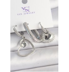 Pirinç Gümüş Renk Sallantı Zirkon Taşlı Kalp Model 3'Lü Kadın Kombin Küpe - TJ-BKP10442