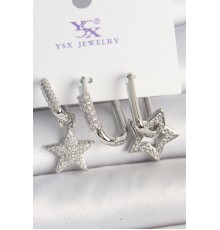 Pirinç Gümüş Renk Sallantı Zirkon Taşlı Yıldız Model 3'Lü Kadın Kombin Küpe - TJ-BKP10444