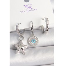 Pirinç Gold Renk Zirkon Taşlı Yıldız Model Nazar Boncuk Detay 3'Lü Kadın Kombin Küpe - TJ-BKP10446