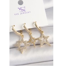 Pirinç Gold Renk Zirkon Taşlı Yıldız Model 3'Lü Kadın Kombin Küpe - TJ-BKP10447