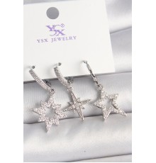 Pirinç Gümüş Renk Zirkon Taşlı Yıldız Model 3'Lü Kadın Kombin Küpe - TJ-BKP10448