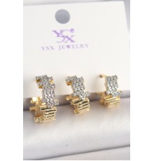 Pirinç Gold Renk Zirkon Taşlı Dorika Model 3'Lü Kadın Kombin Küpe - TJ-BKP10451