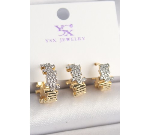 Pirinç Gold Renk Zirkon Taşlı Dorika Model 3'Lü Kadın Kombin Küpe - TJ-BKP10451