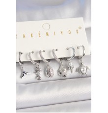 Pirinç Gümüş Renk Zirkon Taşlı Deniz Kabuğu Model Kaplumbağa Detay Kadın Küpe Kombin - TJ-BKP10456