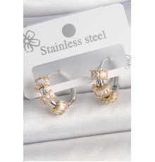 Pirinç Gümüş Renk Halka Gold Zirkon Taşlı Model Kadın Küpe - TJ-BKP10457