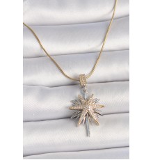 316L Çelik Gold Renk Gümüş Zirkon Taşlı Yıldız Model Kadın Kolye - TJ-BKO10007