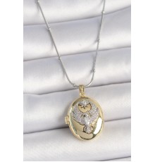 316L Çelik Gümüş Renk Topçuk Detay Zincir Açılır Zirkon Taşlı Anka Kuşu Model Kadın Kolye - TJ-BKO10008