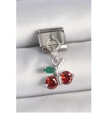 316L Çelik Gümüş Renk Zirkon Taşlı Kiraz Model Nomination Charm - TJ-BC1332