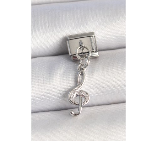 316L Çelik Gümüş Renk Zirkon Taşlı Sol Anahtar Model Nomination Charm - TJ-BC1333