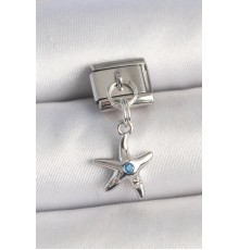Pirinç Gümüş Renk Deniz Yıldız Model Mavi Taş Detay Nomination Charm - TJ-BC1336
