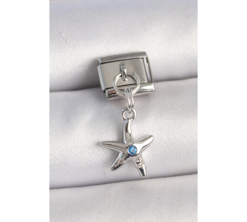 Pirinç Gümüş Renk Deniz Yıldız Model Mavi Taş Detay Nomination Charm - TJ-BC1336