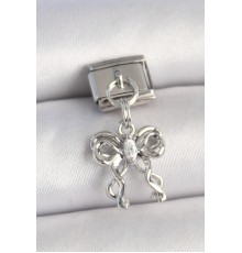 316L Çelik Gümüş Renk Zirkon Taşlı Kurdele Model Nomination Charm - TJ-BC1337