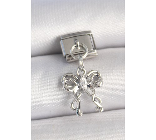 316L Çelik Gümüş Renk Zirkon Taşlı Kurdele Model Nomination Charm - TJ-BC1337