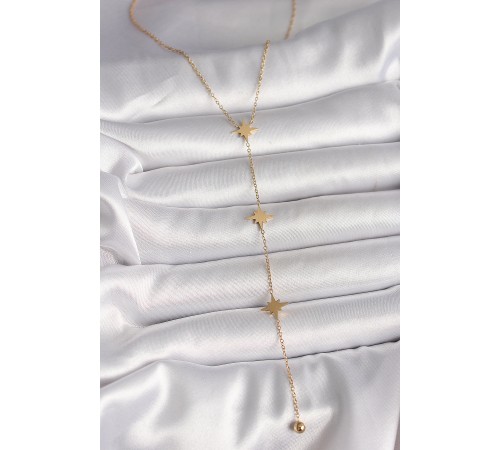 316L Çelik Gold Renk Yıldız Topçuk Detay Kadın Y Kolye - TJ-BKO10009