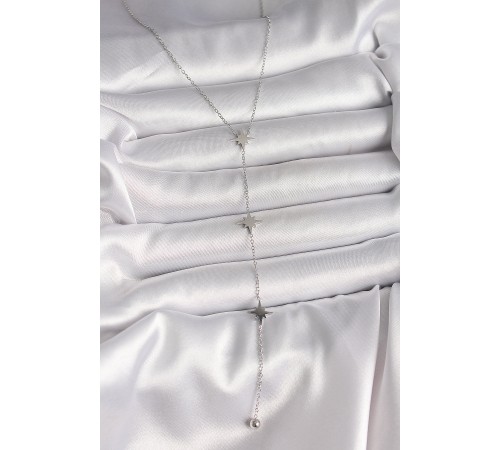 316L Çelik Gümüş Renk Yıldızlı Model Topçuk Detay Kadın Y Kolye - TJ-BKO10010