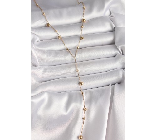 316L Çelik Gold Renk Topçuklu Model Kadın Y Kolye - TJ-BKO10011