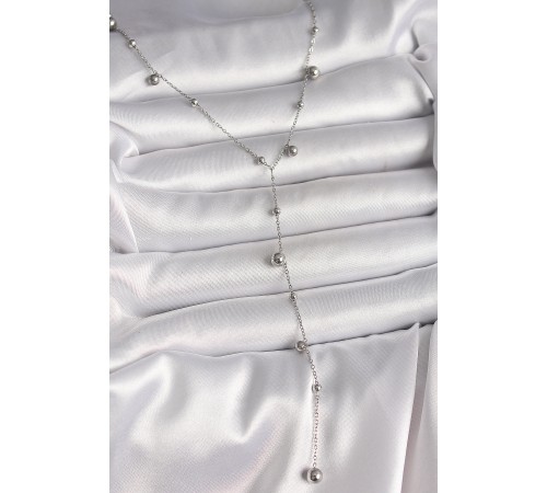 316L Çelik Gümüş Renk Topçuk Model Kadın Y Kolye - TJ-BKO10012