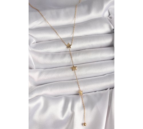 316L Çelik Gold Renk Yıldız Model Topçuk Detay Kadın Y Kolye - TJ-BKO10013