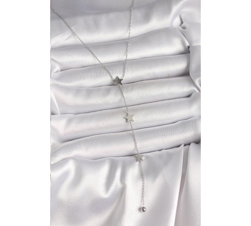 316L Çelik Gümüş Renk Yıldızlı Model Topçuk Detay Kadın Y Kolye - TJ-BKO10014