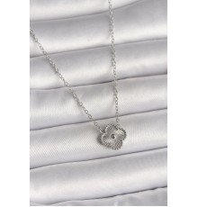 316L Çelik Gümüş Renk İşleme Detaylı Yonca Model Kadın Kolye - TJ-BKO10016